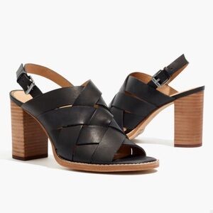 Madewell The Cindy Sandal Black Leather Criss Cross Slingback Stack Heel Sz 9.5